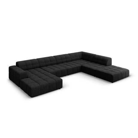 Jennifer 7-Sitzer Panorama-Sofa Rechts, mit Bezug aus Chenille (Haga 19) in Schwarz, 364x262 cm – Bild 3