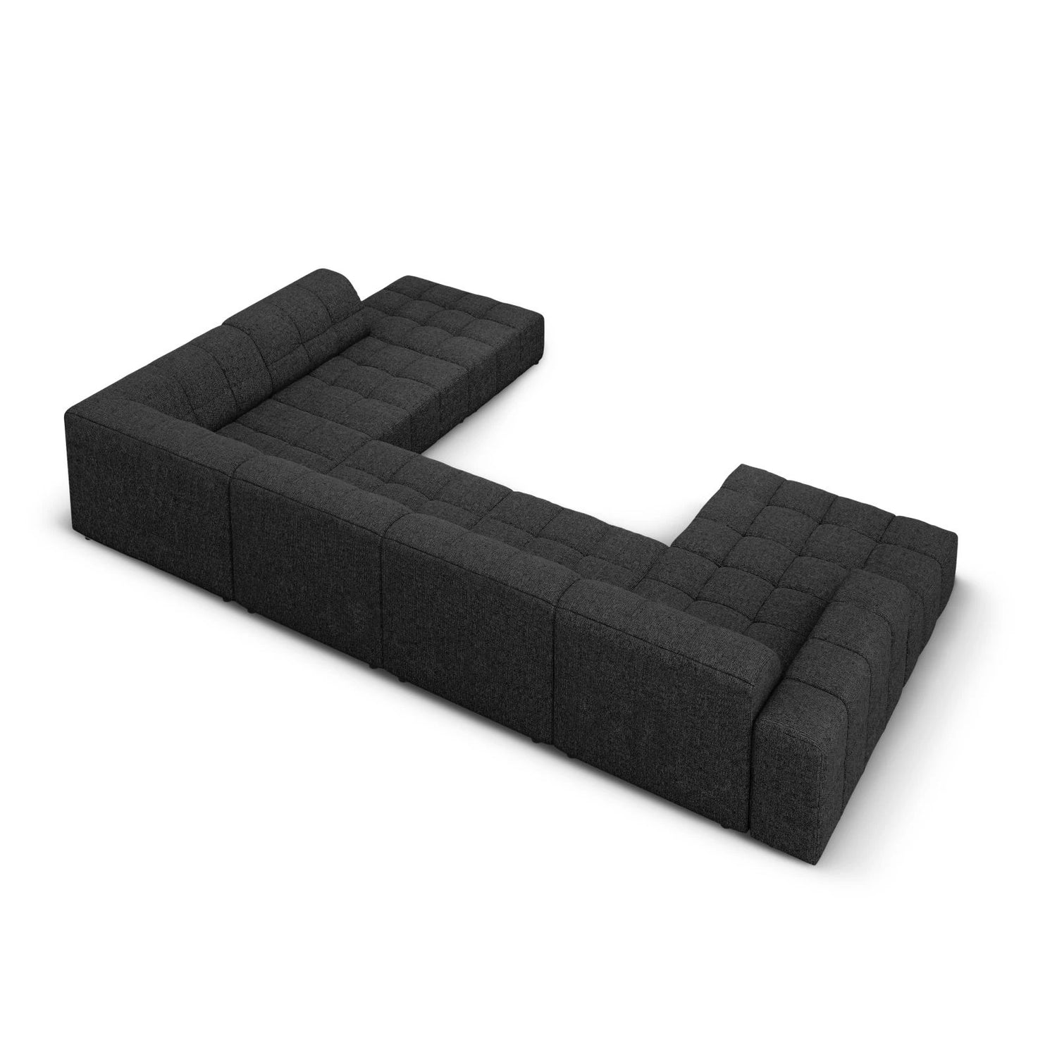 Jennifer 7-Sitzer Panorama-Sofa Rechts, mit Bezug aus Chenille (Haga 19) in Schwarz, 364x262 cm – Bild 4