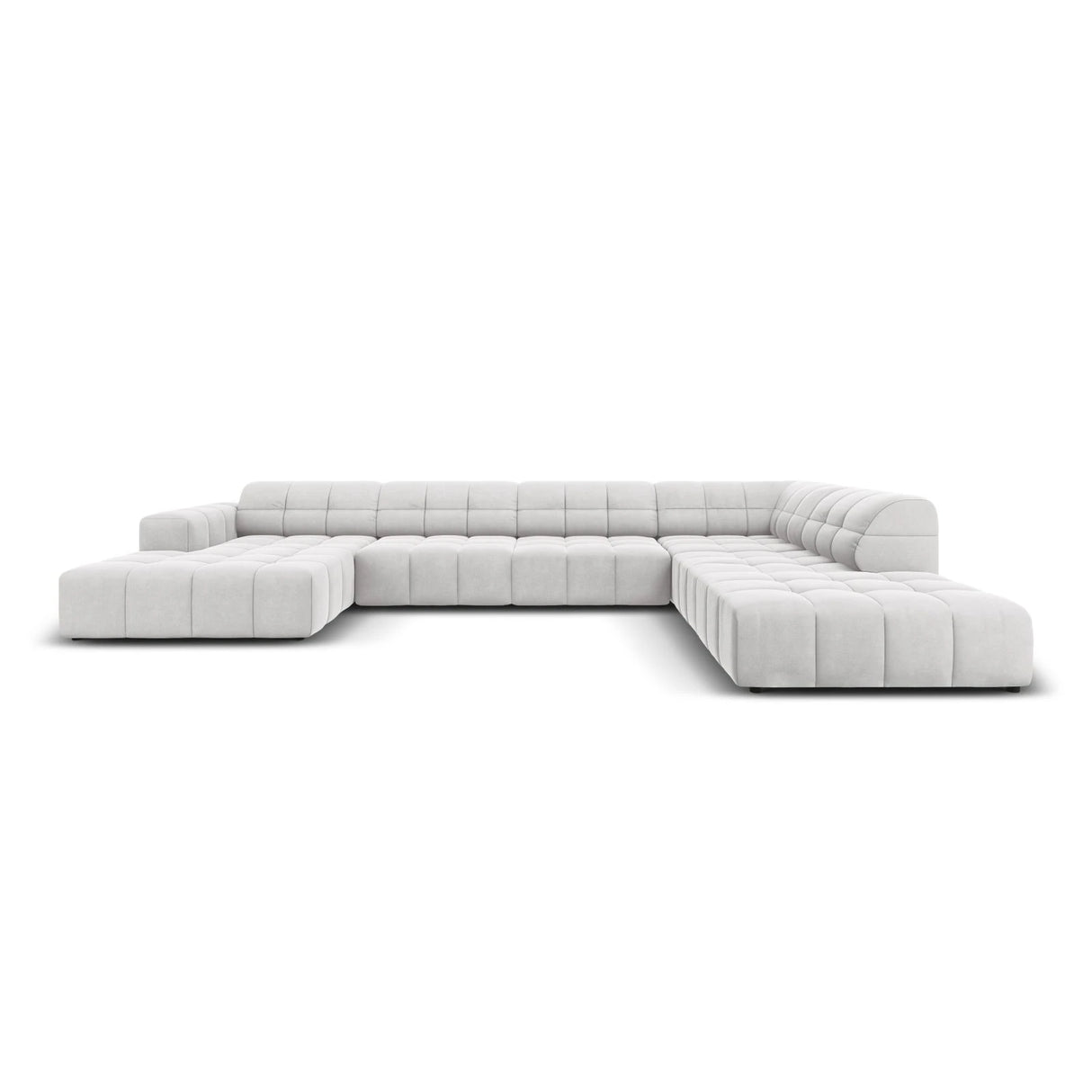 Jennifer 7-Sitzer Panorama-Sofa Rechts, mit Bezug aus Samt (Bluvel 03) in Silver, 364x262 cm – Bild 1