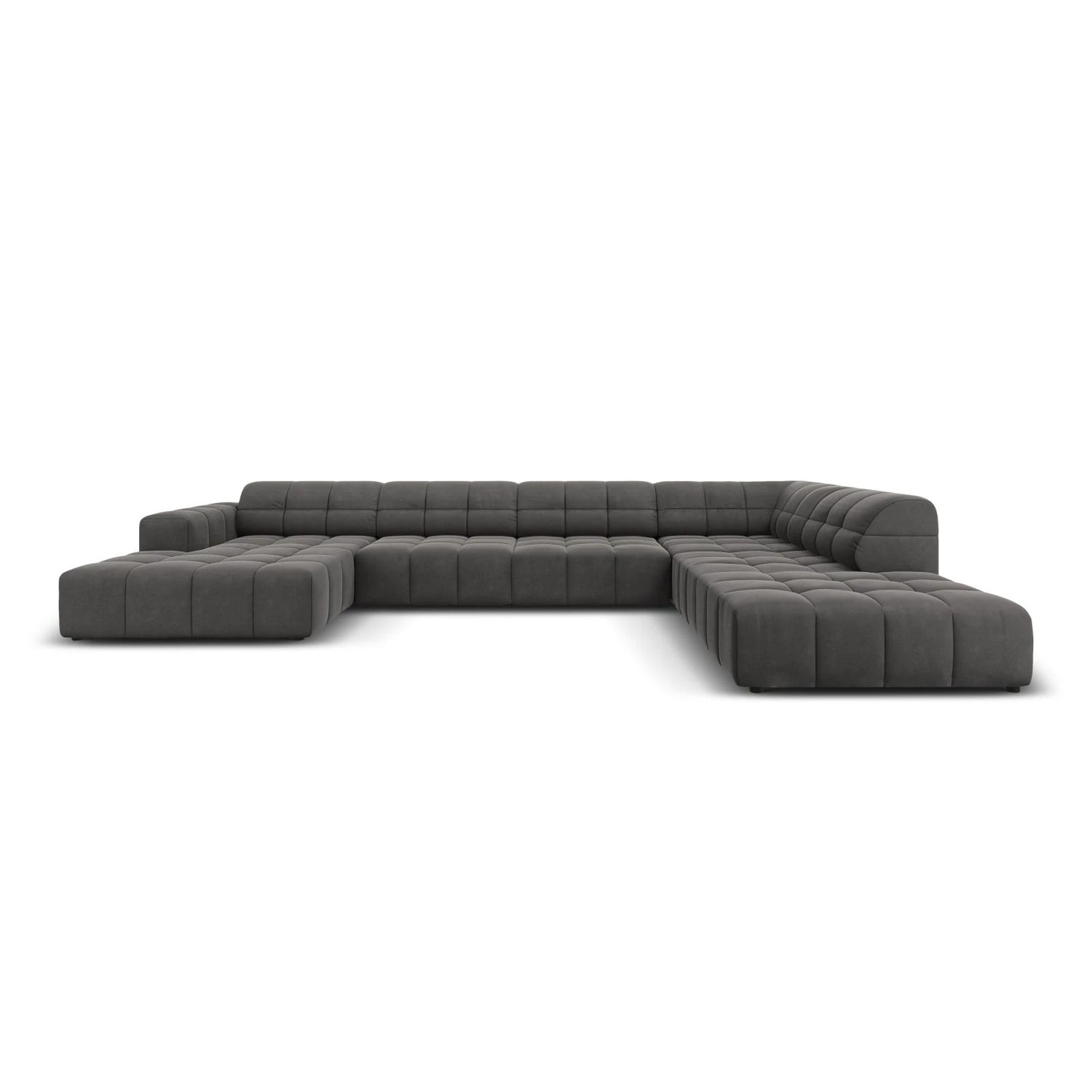Jennifer 7-Sitzer Panorama-Sofa Rechts, mit Bezug aus Samt (Bluvel 14) in Grau, 364x262 cm – Bild 1