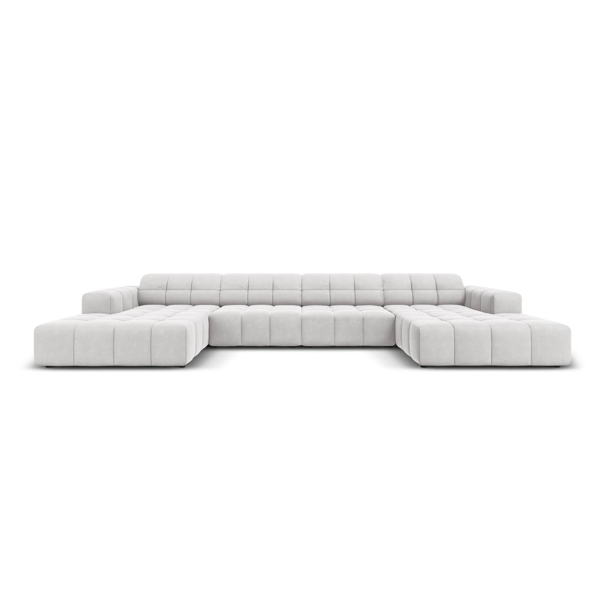 Jennifer Panorama-Sofa symmetrisch mit Bezug aus Samt (Bluvel 03) in Silver, 364x166 cm – Bild 1