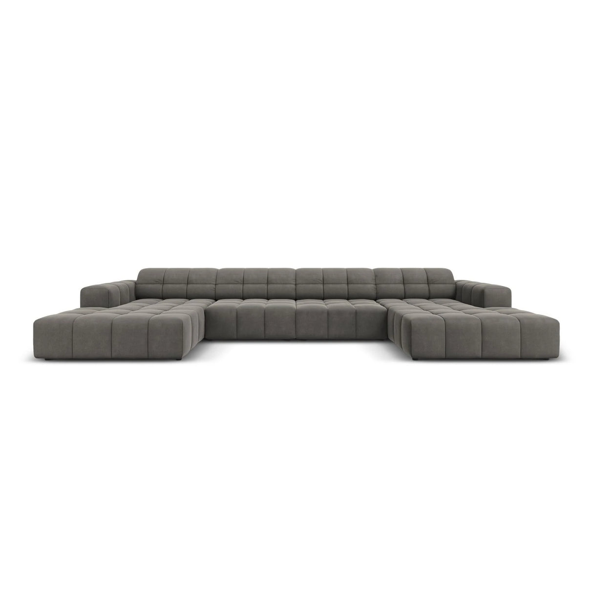 Jennifer Panorama-Sofa symmetrisch mit Bezug aus Samt (Bluvel 13) in Hellgrau, 364x166 cm – Bild 1
