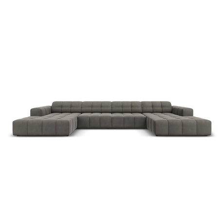 Jennifer Panorama-Sofa symmetrisch mit Bezug aus Samt (Bluvel 13) in Hellgrau, 364x166 cm – Bild 1