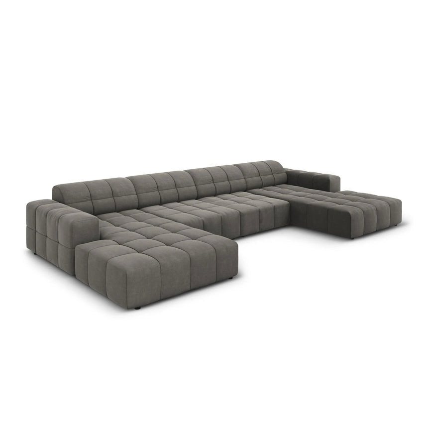 Jennifer Panorama-Sofa symmetrisch mit Bezug aus Samt (Bluvel 13) in Hellgrau, 364x166 cm – Bild 3
