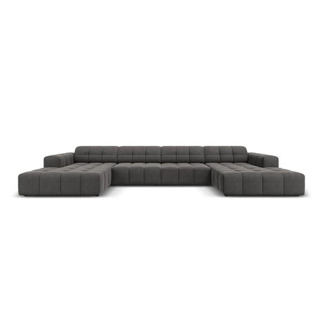 Jennifer Panorama-Sofa symmetrisch mit Bezug aus Samt (Bluvel 14) in Grau, 364x166 cm – Bild 1