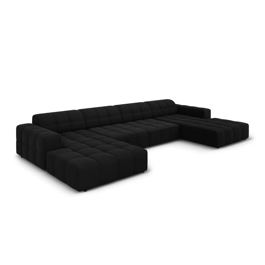 Jennifer Panorama-Sofa symmetrisch mit Bezug aus Samt (Bluvel 19) in Schwarz, 364x166 cm – Bild 3