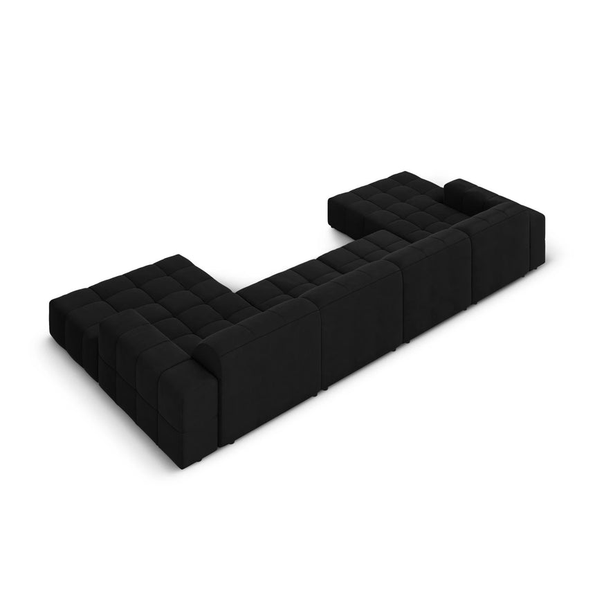Jennifer Panorama-Sofa symmetrisch mit Bezug aus Samt (Bluvel 19) in Schwarz, 364x166 cm – Bild 4