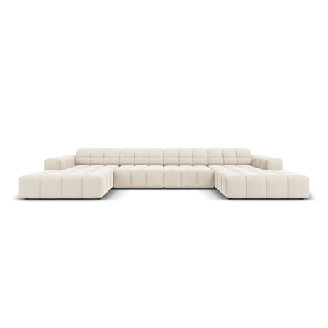 Jennifer Panorama-Sofa symmetrisch mit Bezug aus Samt (Bluvel 22) in Leichtes Beige, 364x166 cm – Bild 1