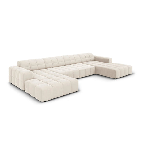 Jennifer Panorama-Sofa symmetrisch mit Bezug aus Samt (Bluvel 22) in Leichtes Beige, 364x166 cm – Bild 3