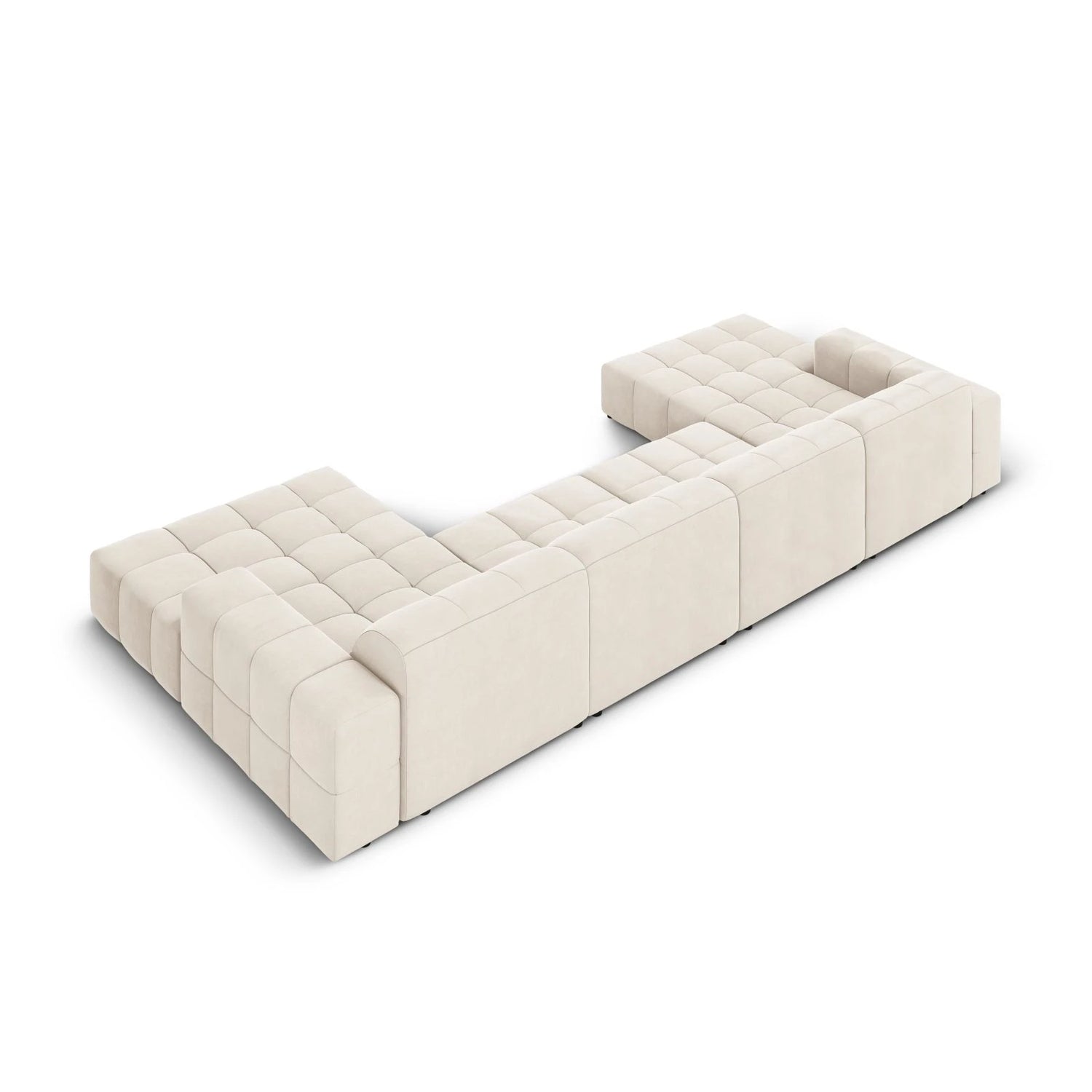 Jennifer Panorama-Sofa symmetrisch mit Bezug aus Samt (Bluvel 22) in Leichtes Beige, 364x166 cm – Bild 4