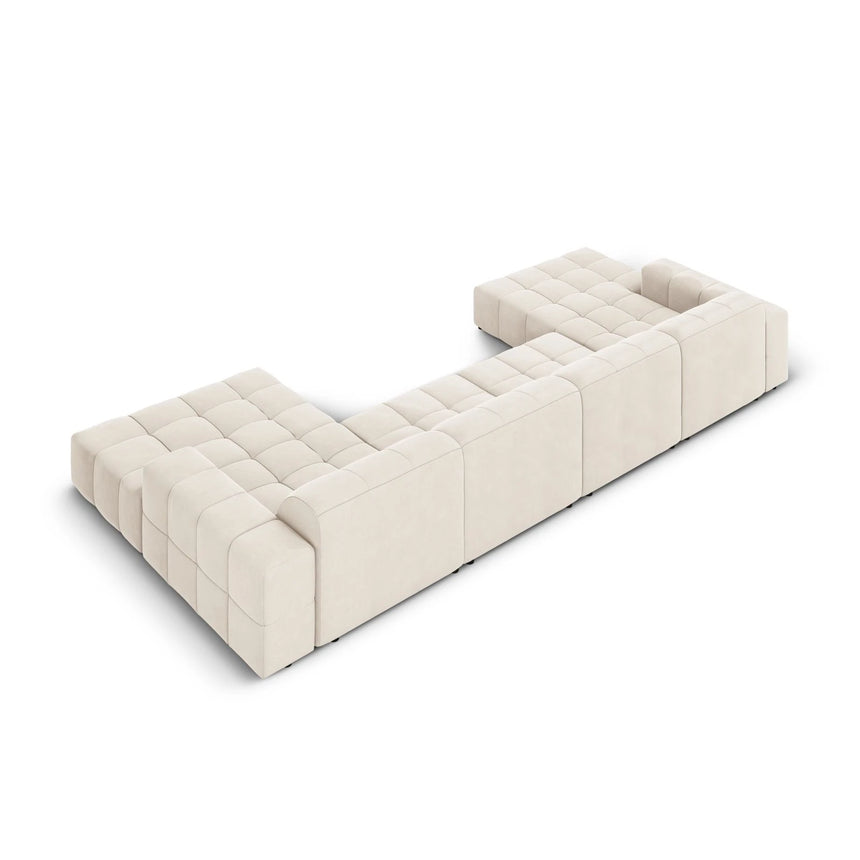 Jennifer Panorama-Sofa symmetrisch mit Bezug aus Samt (Bluvel 22) in Leichtes Beige, 364x166 cm – Bild 4