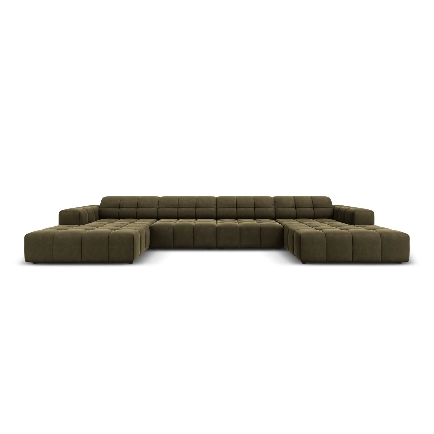 Jennifer Panorama-Sofa symmetrisch mit Bezug aus Samt (Bluvel 77) in Grün, 364x166 cm – Bild 1