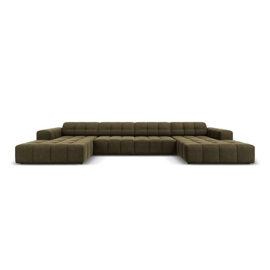 Jennifer Panorama-Sofa symmetrisch mit Bezug aus Samt (Bluvel 77) in Grün, 364x166 cm – Bild 1