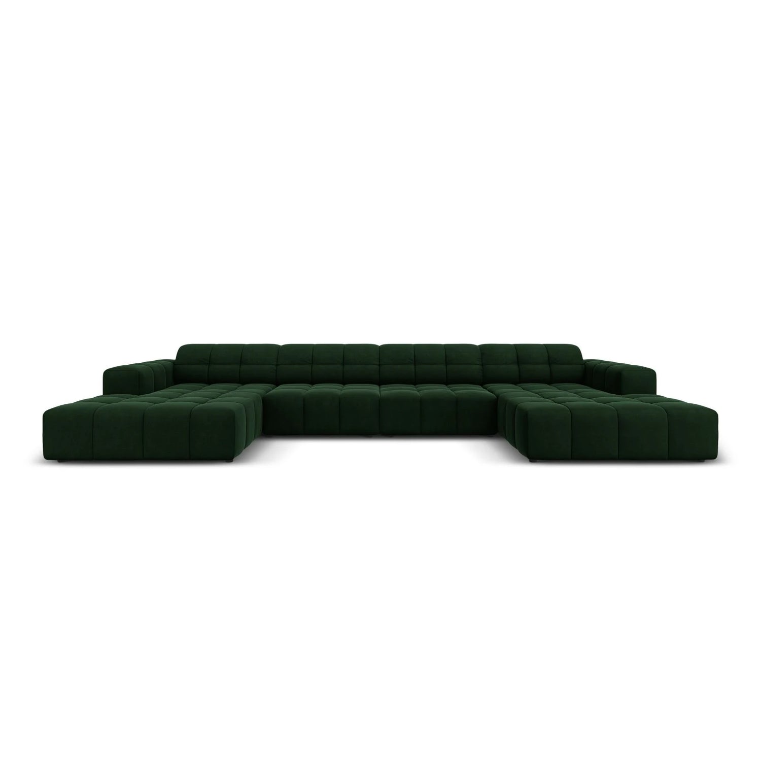 Jennifer Panorama-Sofa symmetrisch mit Bezug aus Samt (Bluvel 78) in Flaschengrün, 364x166 cm – Bild 1