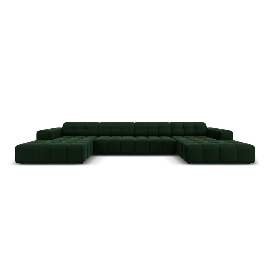 Jennifer Panorama-Sofa symmetrisch mit Bezug aus Samt (Bluvel 78) in Flaschengrün, 364x166 cm – Bild 1