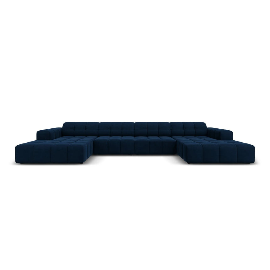 Jennifer Panorama-Sofa symmetrisch mit Bezug aus Samt (Bluvel 86) in Königsblau, 364x166 cm – Bild 1