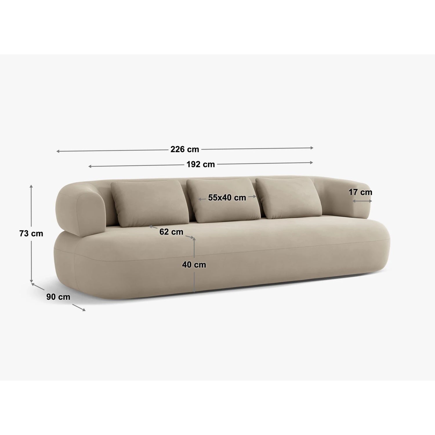 Jenny 4-Sitzer Sofa mit Bezug aus Chenille (PeHa85) in Silber, 226x90 cm – Bild 2