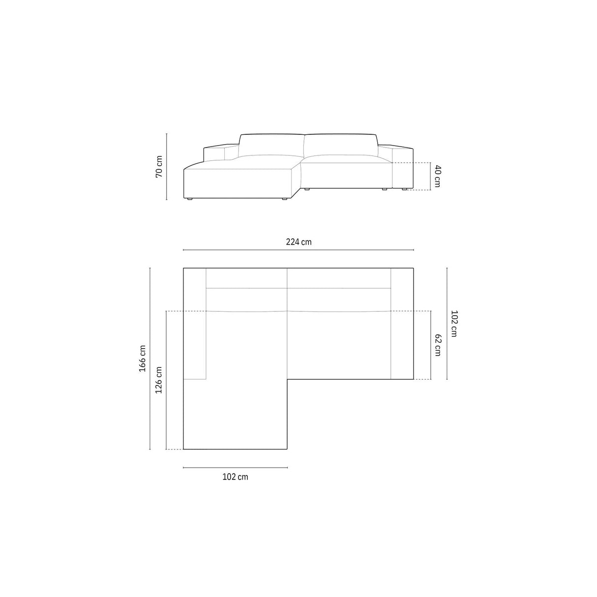 Jodie 3-Sitzer Ecksofa, Linke Seite, aus Samt (Blu30) in Dunkelbeige, 224x166 cm – Bild 2