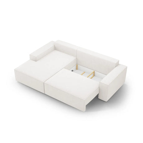 Jodie 3-Sitzer Ecksofa Links mit Schlaffunktion und Bettkasten mit Bezug aus Samt, Strukturstoff oder Boucle, 246x151 cm - ZEN ZONE Furniture