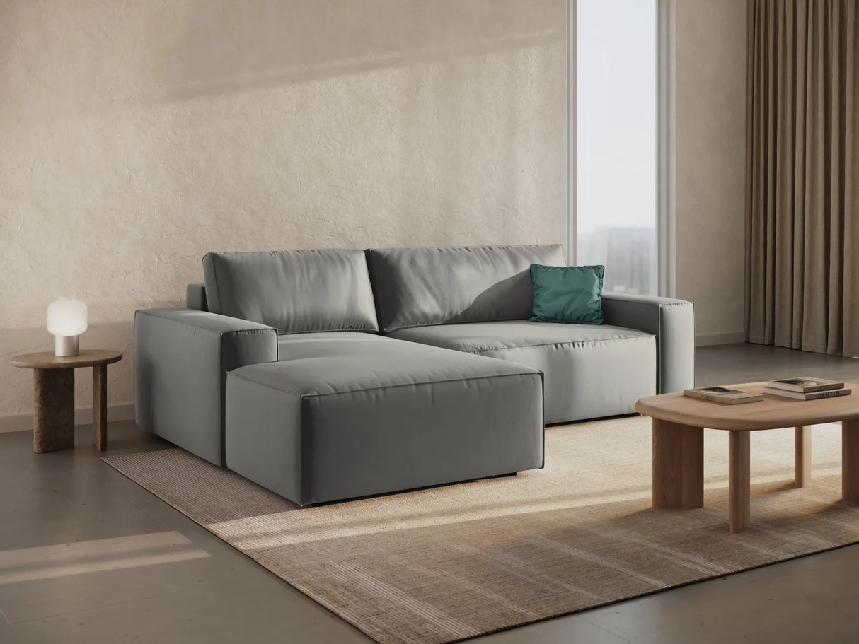 Jodie 3-Sitzer Ecksofa Links mit Schlaffunktion und Bettkasten mit Bezug aus Samt (Blu13) in Hellgrau, 246x151 cm – Bild 9