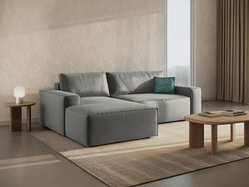 Jodie 3-Sitzer Ecksofa Links mit Schlaffunktion und Bettkasten mit Bezug aus Samt (Blu13) in Hellgrau, 246x151 cm – Bild 9