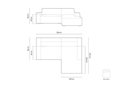 Jodie 3-Sitzer Ecksofa Links mit Schlaffunktion und Bettkasten mit Bezug aus Samt (Blu30) in Dunkelbeige, 246x151 cm – Bild 8