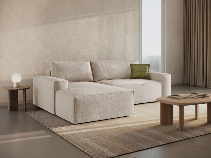 Jodie 3-Sitzer Ecksofa Links mit Schlaffunktion und Bettkasten mit Bezug aus Samt, Strukturstoff oder Boucle, 246x151 cm – Bild 9