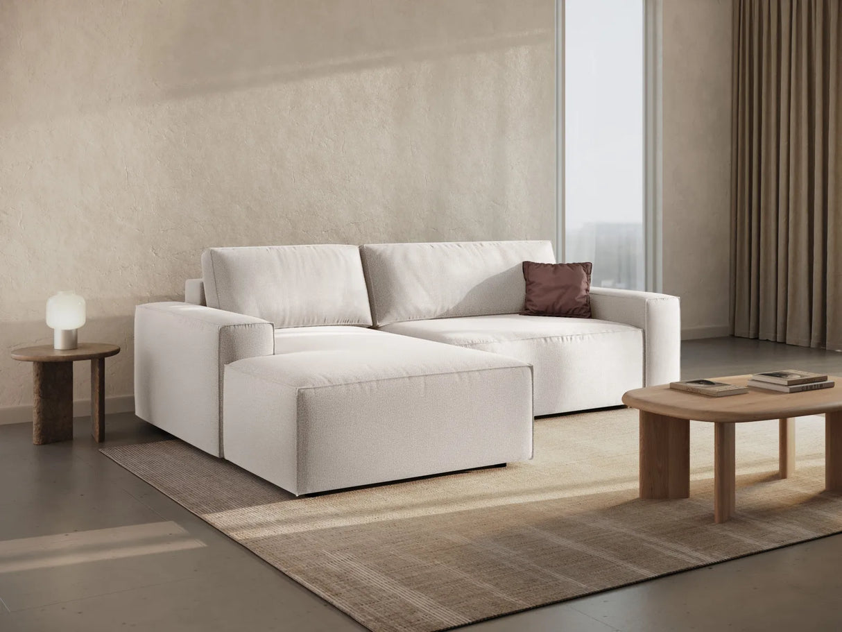 Jodie 3-Sitzer Ecksofa Links mit Schlaffunktion und Bettkasten mit Bezug aus Strukturierter Stoff (Meg351) in Leichtes Beige, 246x151 cm – Bild 9