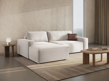 Jodie 3-Sitzer Ecksofa Links mit Schlaffunktion und Bettkasten mit Bezug aus Strukturierter Stoff (Meg351) in Leichtes Beige, 246x151 cm – Bild 9