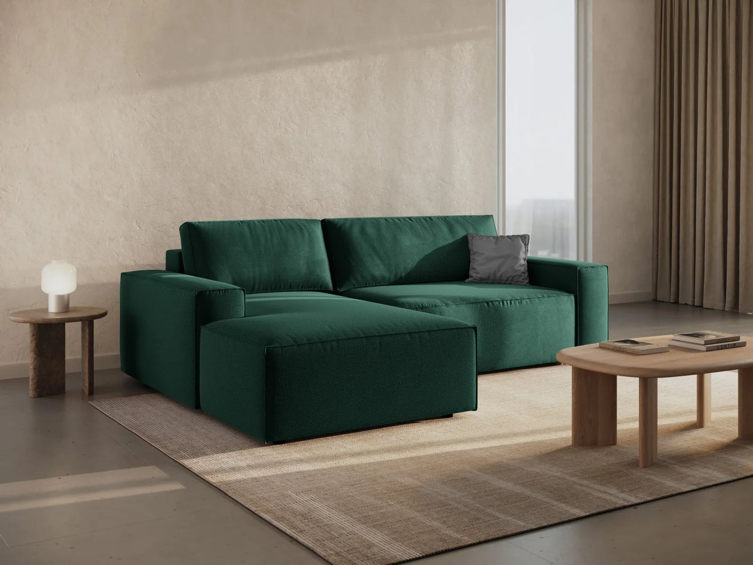 Jodie 3-Sitzer Ecksofa Links mit Schlaffunktion und Bettkasten mit Bezug aus Strukturierter Stoff (Meg359) in Grün, 246x151 cm – Bild 3