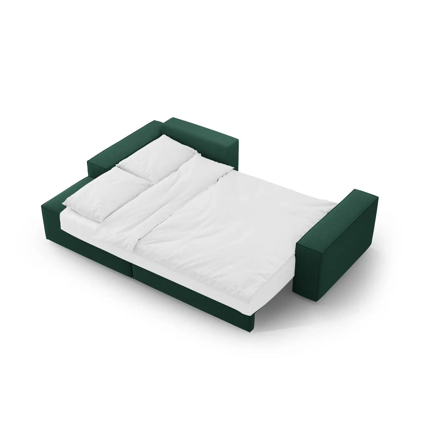 Jodie 3-Sitzer Ecksofa Links mit Schlaffunktion und Bettkasten mit Bezug aus Samt, Strukturstoff oder Boucle, 246x151 cm - ZEN ZONE Furniture
