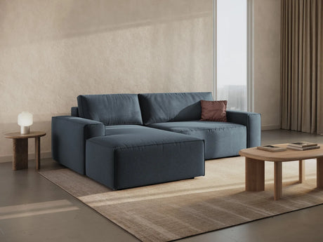 Jodie 3-Sitzer Ecksofa Links mit Schlaffunktion und Bettkasten mit Bezug aus Strukturierter Stoff (Meg361) in Blau, 246x151 cm – Bild 1