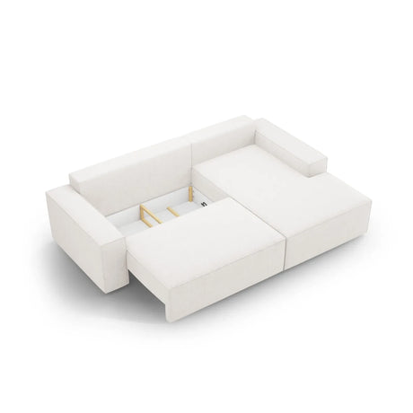 Jodie 3-Sitzer Ecksofa Rechts mit Schlaffunktion und Bettkasten mit Bezug aus Samt, Strukturstoff oder Boucle, 246x151 cm - ZEN ZONE Furniture