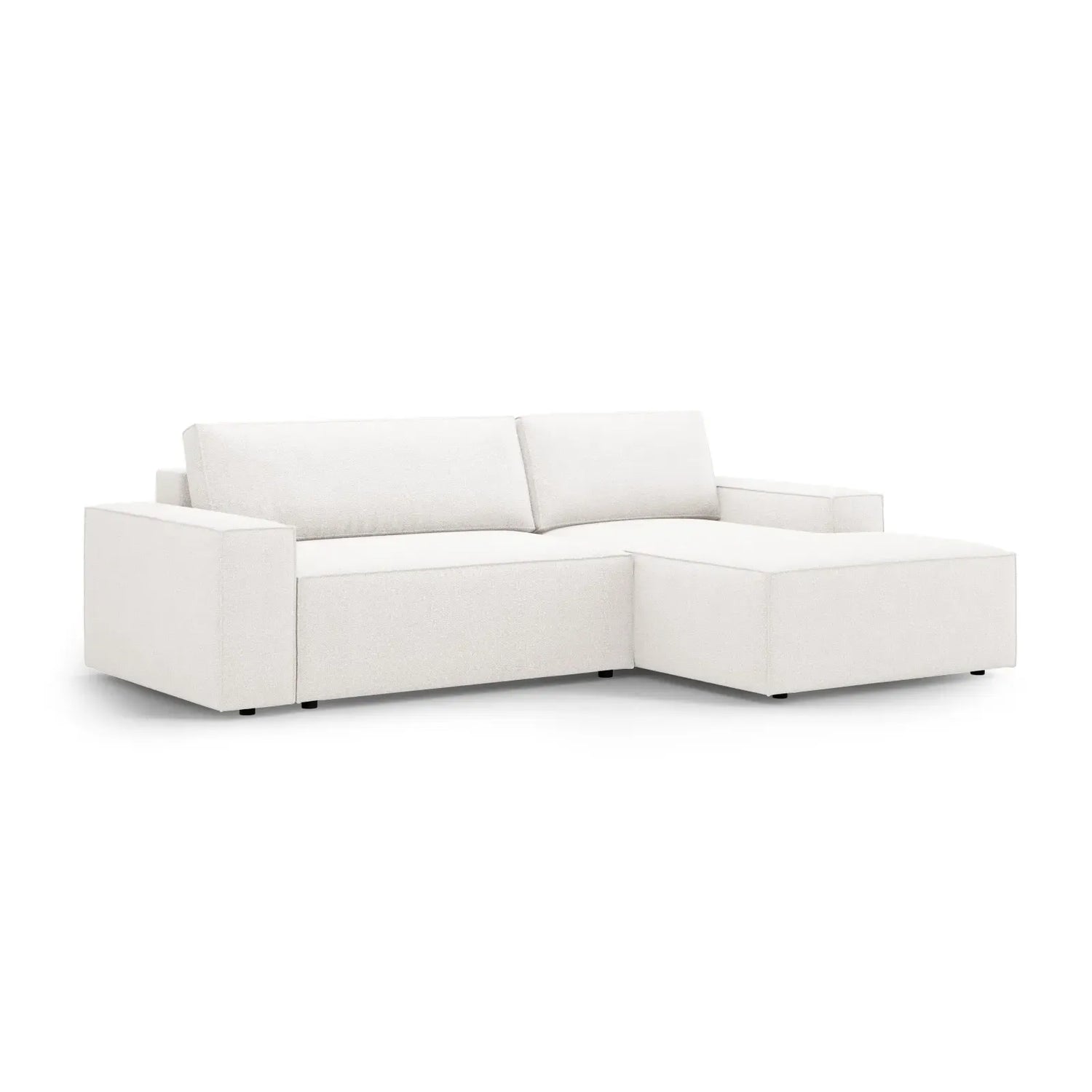 Jodie 3-Sitzer Ecksofa Rechts mit Schlaffunktion und Bettkasten mit Bezug aus Samt, Strukturstoff oder Boucle, 246x151 cm - ZEN ZONE Furniture