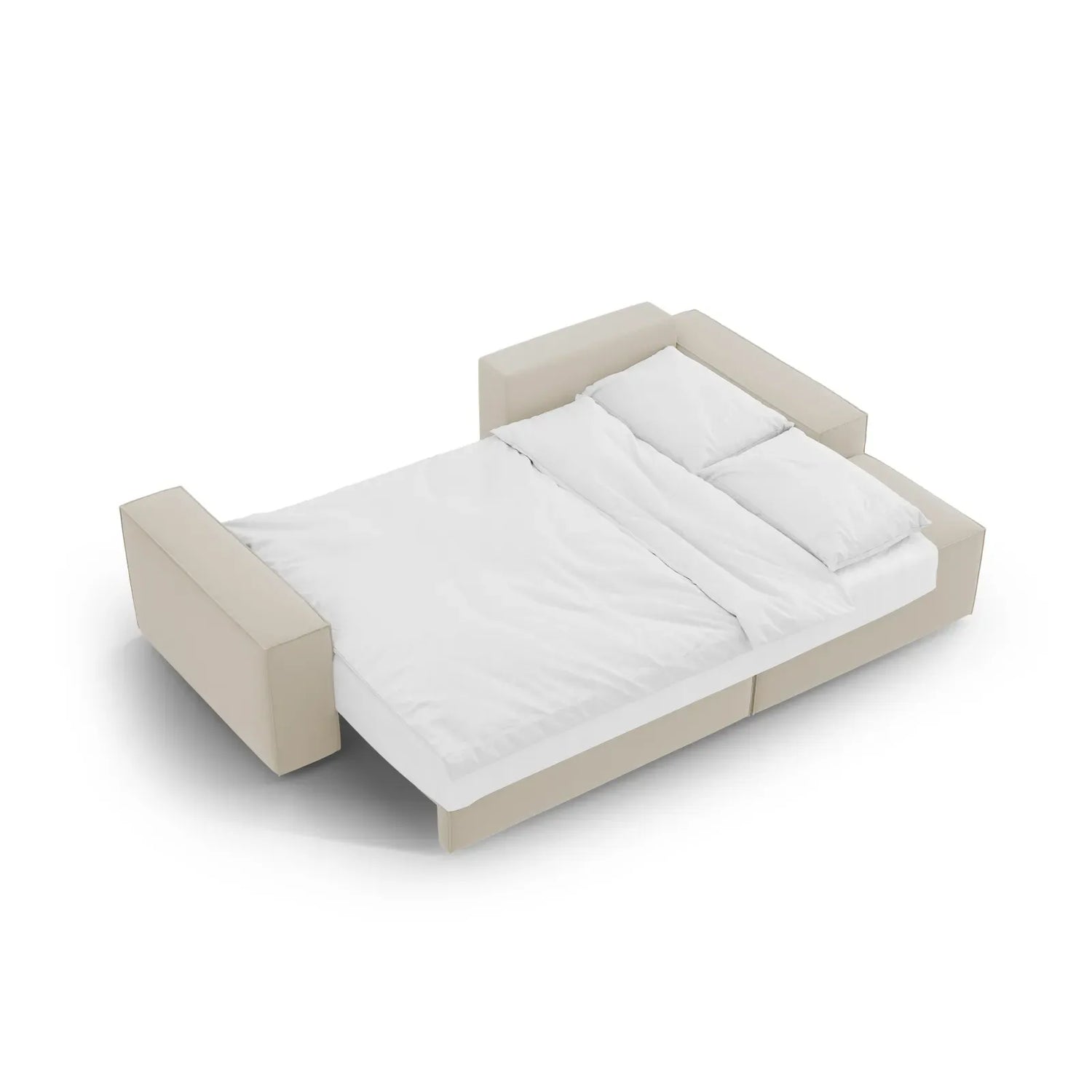 Jodie 3-Sitzer Ecksofa Rechts mit Schlaffunktion und Bettkasten mit Bezug aus Samt, Strukturstoff oder Boucle, 246x151 cm - ZEN ZONE Furniture