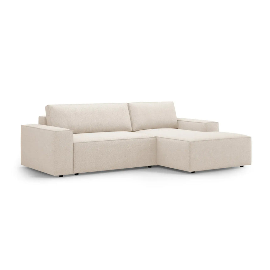 Jodie 3-Sitzer Ecksofa Rechts mit Schlaffunktion und Bettkasten mit Bezug aus Samt, Strukturstoff oder Boucle, 246x151 cm - ZEN ZONE Furniture
