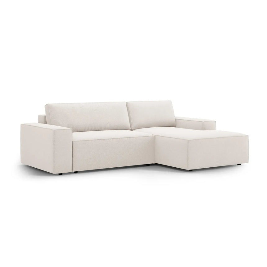 Jodie 3-Sitzer Ecksofa Rechts mit Schlaffunktion und Bettkasten mit Bezug aus Samt, Strukturstoff oder Boucle, 246x151 cm - ZEN ZONE Furniture