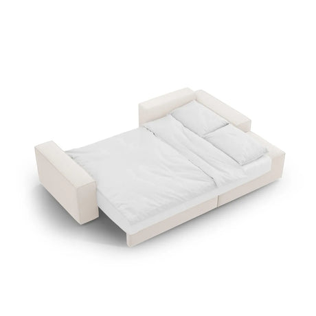 Jodie 3-Sitzer Ecksofa Rechts mit Schlaffunktion und Bettkasten mit Bezug aus Samt, Strukturstoff oder Boucle, 246x151 cm - ZEN ZONE Furniture