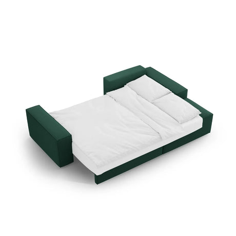 Jodie 3-Sitzer Ecksofa Rechts mit Schlaffunktion und Bettkasten mit Bezug aus Samt, Strukturstoff oder Boucle, 246x151 cm - ZEN ZONE Furniture