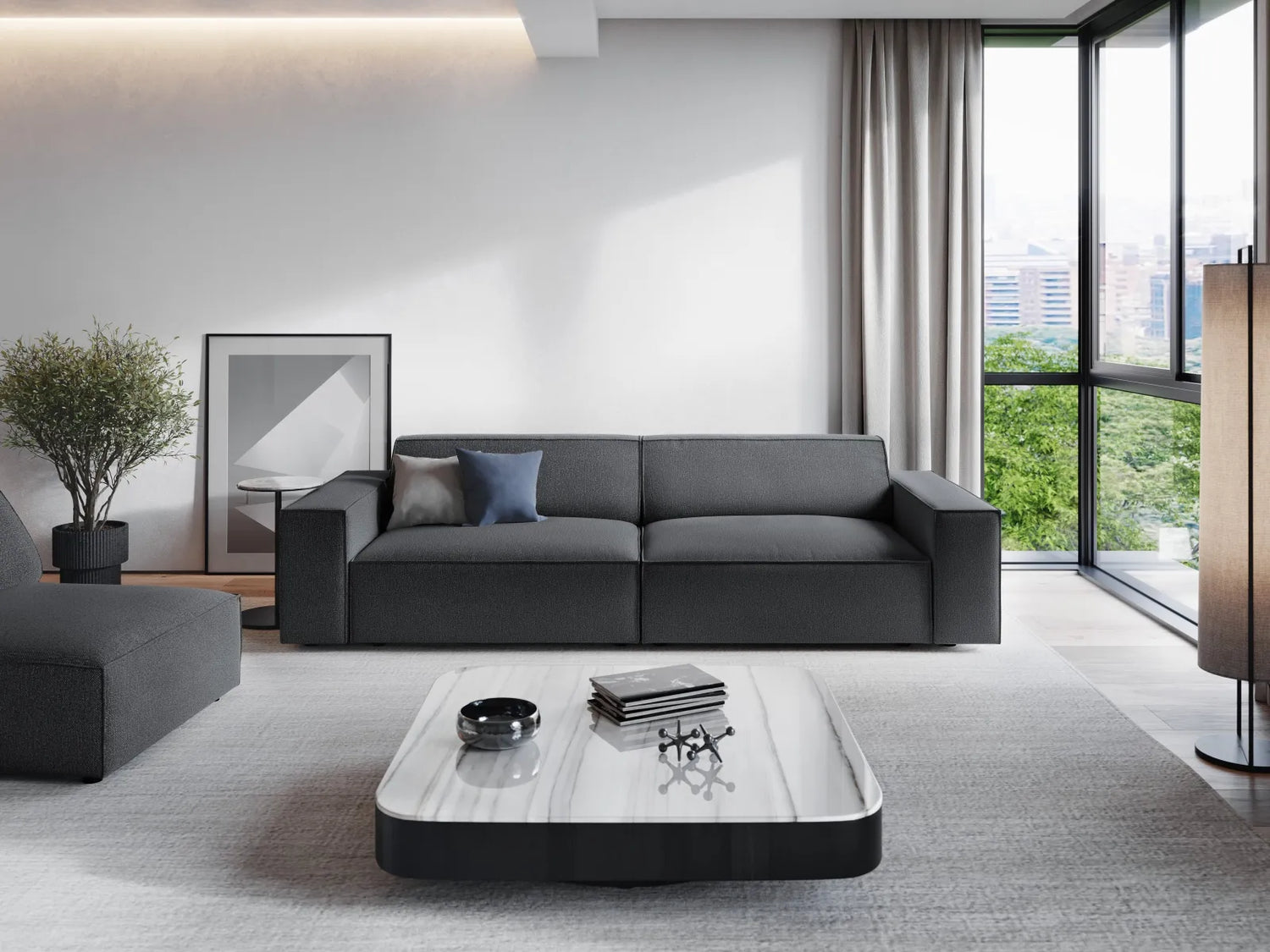 Jodie 3-Sitzer Sofa 204x102 cm aus Strukturierter Stoff (Meg367) in Dunkelgrau – Bild 7
