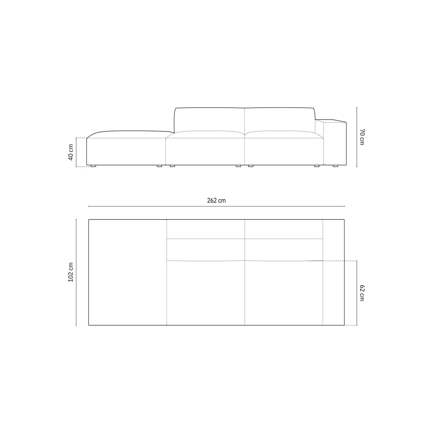 Jodie 3-Sitzer Sofa, Linke Seite offen, eckig, aus Samt (Blu13) in Hellgrau, 262x102 cm – Bild 3