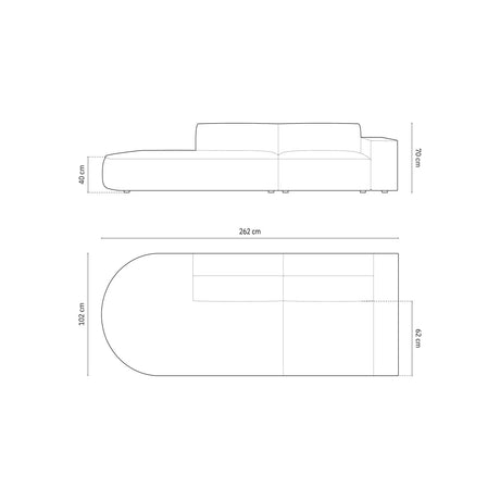 Jodie 3-Sitzer Sofa, Linke Seite offen, rund, aus Samt (Blu86) in Königsblau, 262x102 cm – Bild 3