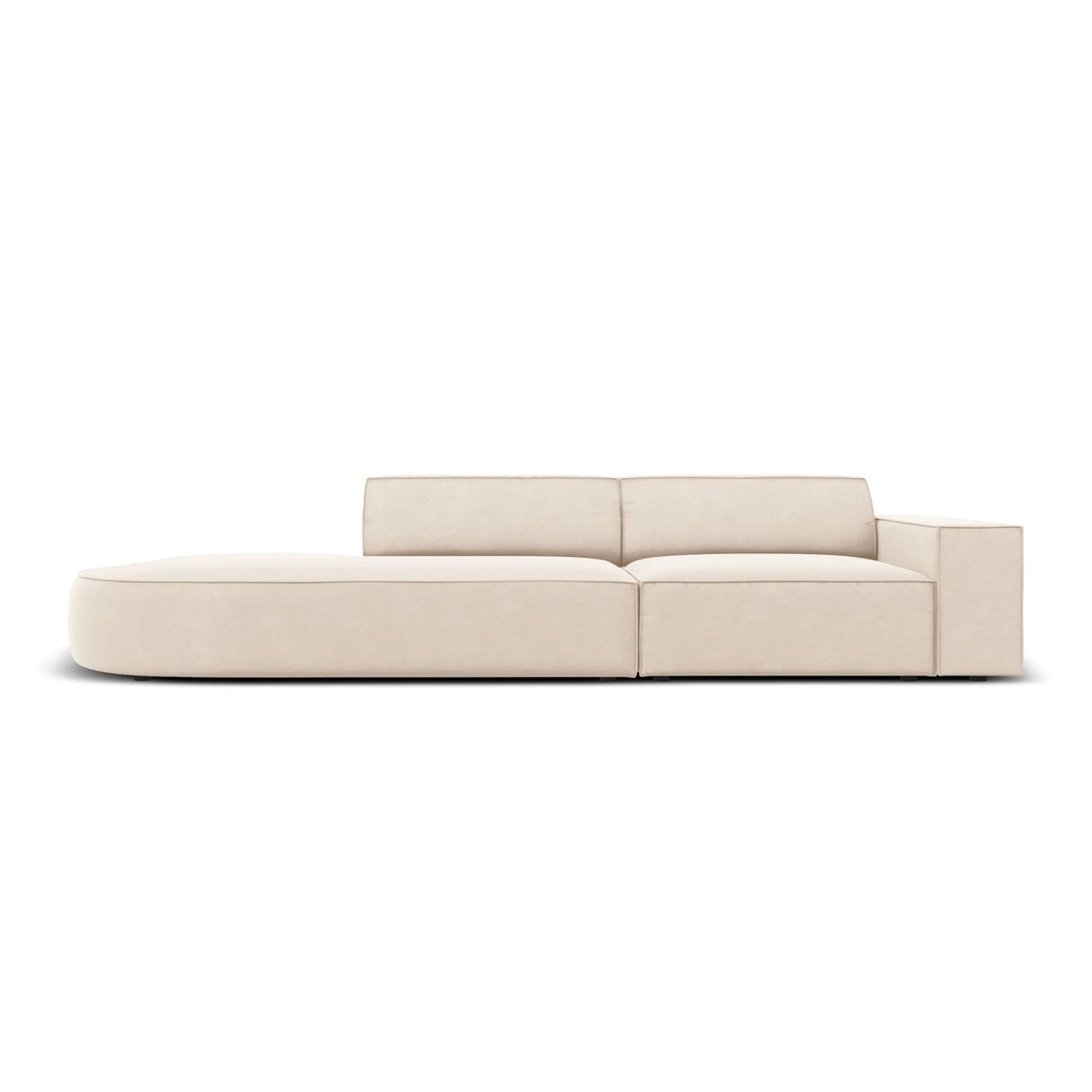 Jodie 3-Sitzer Sofa, Linke Seite offen, rund, aus Samt oder Strukturstoff, 262x102 cm – Bild 1