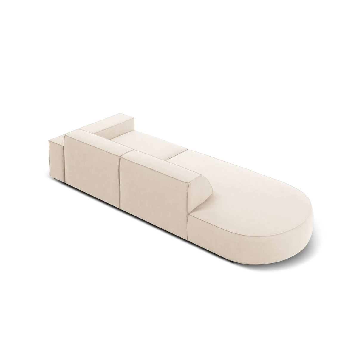 Jodie 3-Sitzer Sofa, Linke Seite offen, rund, aus Samt oder Strukturstoff, 262x102 cm – Bild 6