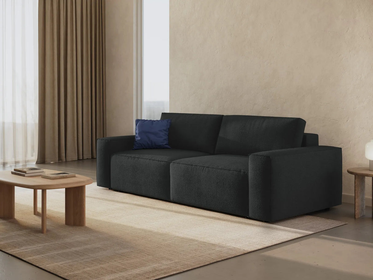 Jodie 3-Sitzer Sofa mit Schlaffunktion und Bettkasten, ausklappbar, aus Boucle (Bal2082) in Schwarz, 247x107 cm – Bild 2