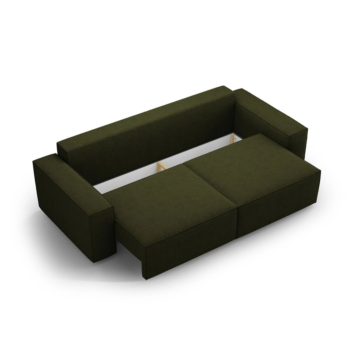 Jodie 3-Sitzer Sofa mit Schlaffunktion und Bettkasten, ausklappbar, aus Boucle (Bal2090) in Dunkles olivgrün, 247x107 cm – Bild 6