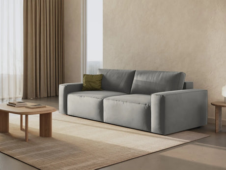 Jodie 3-Sitzer Sofa mit Schlaffunktion und Bettkasten, ausklappbar, aus Samt (Blu13) in Hellgrau, 247x107 cm – Bild 2