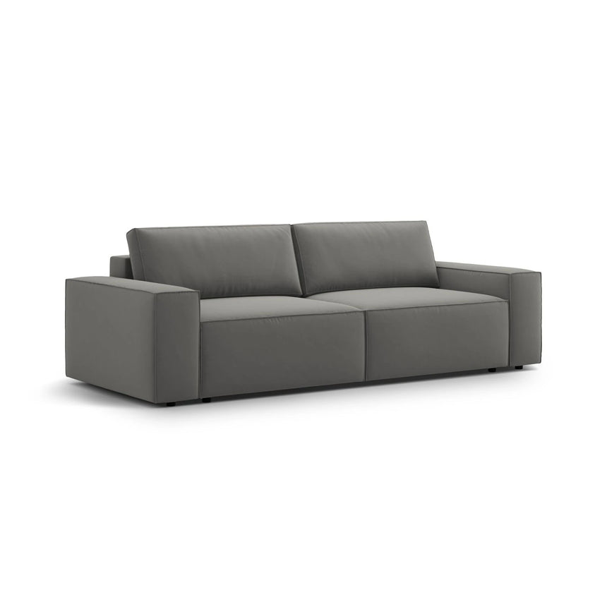 Jodie 3-Sitzer Sofa mit Schlaffunktion und Bettkasten, ausklappbar, aus Samt (Blu13) in Hellgrau, 247x107 cm – Bild 4