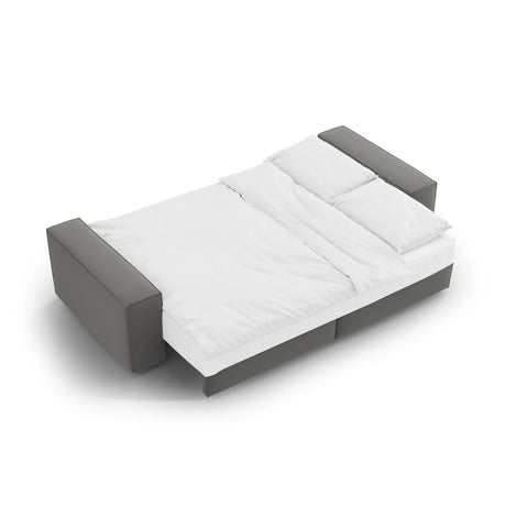 Jodie 3-Sitzer Sofa mit Schlaffunktion und Bettkasten, ausklappbar, aus Samt (Blu13) in Hellgrau, 247x107 cm – Bild 7