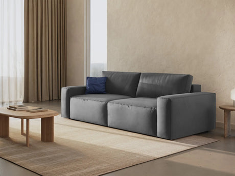 Jodie 3-Sitzer Sofa mit Schlaffunktion und Bettkasten, ausklappbar, aus Samt (Blu14) in Grau, 247x107 cm – Bild 2